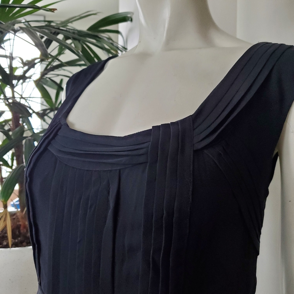 Black Silk Dress with Pleat Details